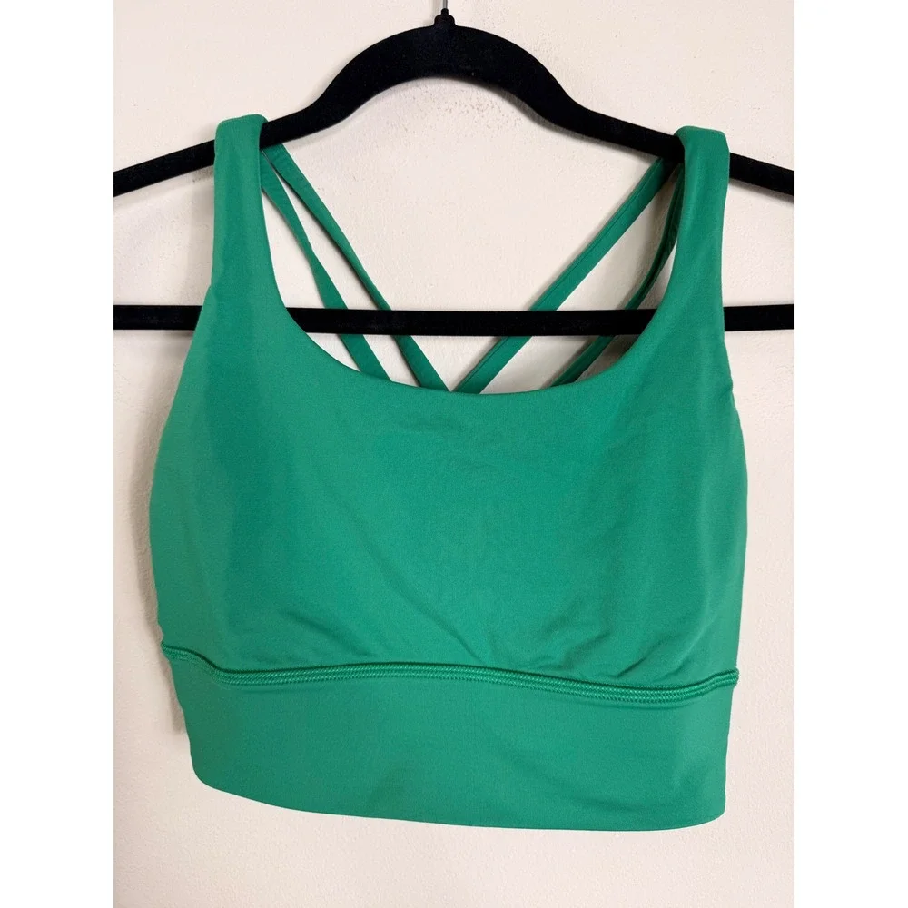 Lululemon Energy Bra Longline Maldives Green Strappy Yoga Bra LW2EB9S Size 4